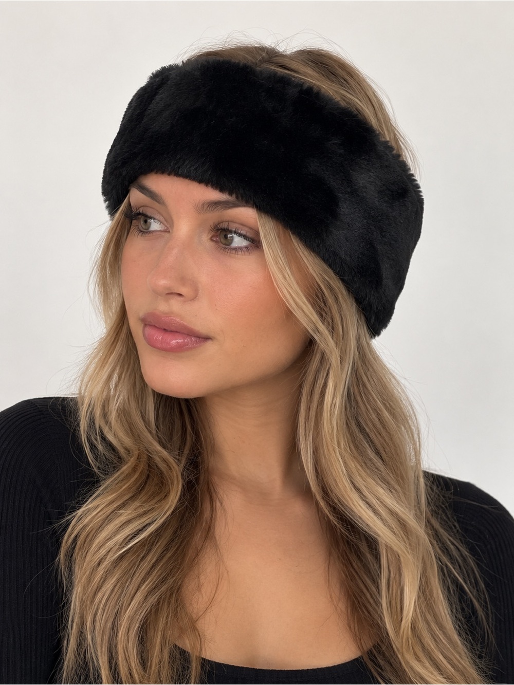 Mantles Faux Fur Headband Black Winter Ear Warmer Y2K Cozy Glam Made In Canada